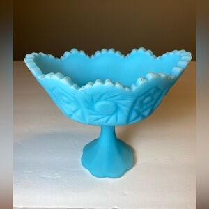 Blue Sarin Fenton Art Glass Hobstar Pinwheel Compote 1970’s